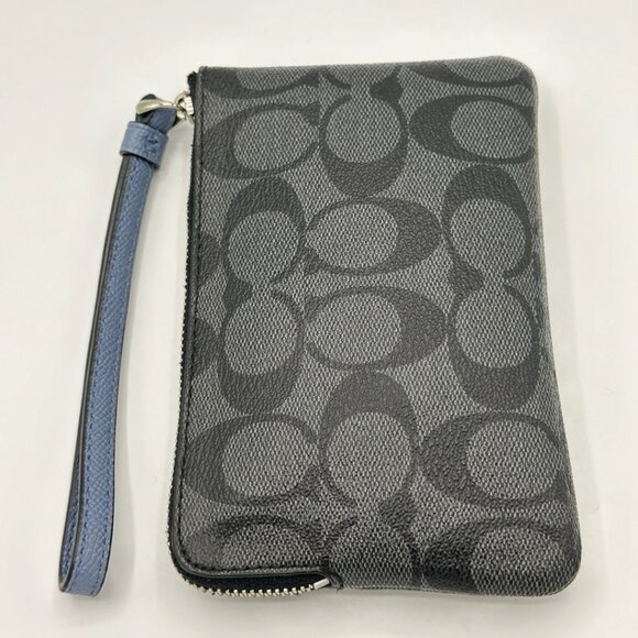 EUC Coach Corner Zip Wristlet with Metallic Navy Colorblock (Black Smoke/Silver) - Picture 4 of 16